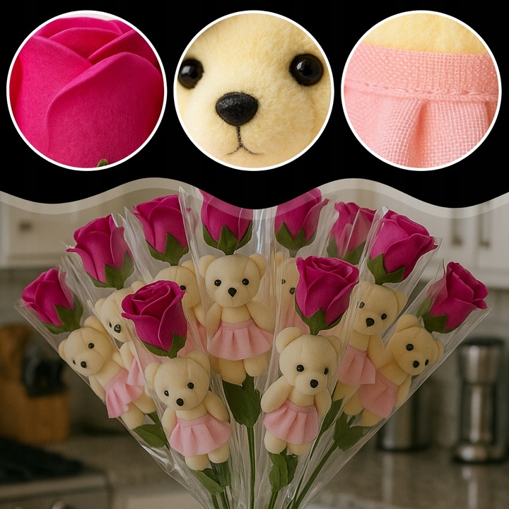 MIŚ Z RÓŻĄ BUKIET UPOMINEK NA PIKU PREZENT DLA NAUCZYCIELKI ZESTAW