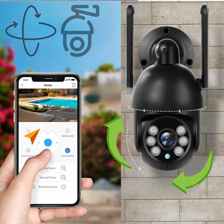 Zewnętrzna Kamera IP WiFi 8MP TUYA Ultra HD 4K ZOOM Z MIKROFONEM SD CZARNA