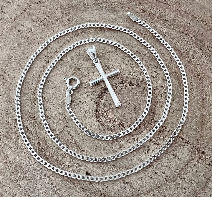 SREBRNY ZESTAW KOMUNIJNY ŁAŃCUSZEK I KRZYŻYK 40CM NA PREZENT