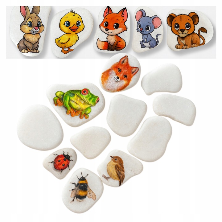 KAMIENIE DO MALOWANIA DLA DZIECI BIAŁE PŁASKIE 4-6CM GŁADKIE ZESTAW