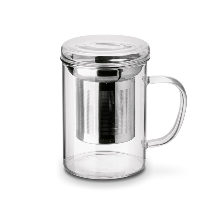 KUBEK z ZAPARZACZEM Nierdzewny z Uchem SZKLANY Konighoffer Cortese 350 ml