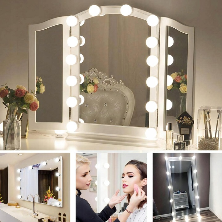 10x ŚWIATEŁKA LAMPKI LED NA LUSTRO TOALETKI 10 Poziomów Jasności 4,5M