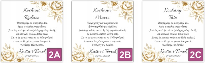 Podziękowania dla Rodziców Dziadków Chrzestnych na ślub wesele