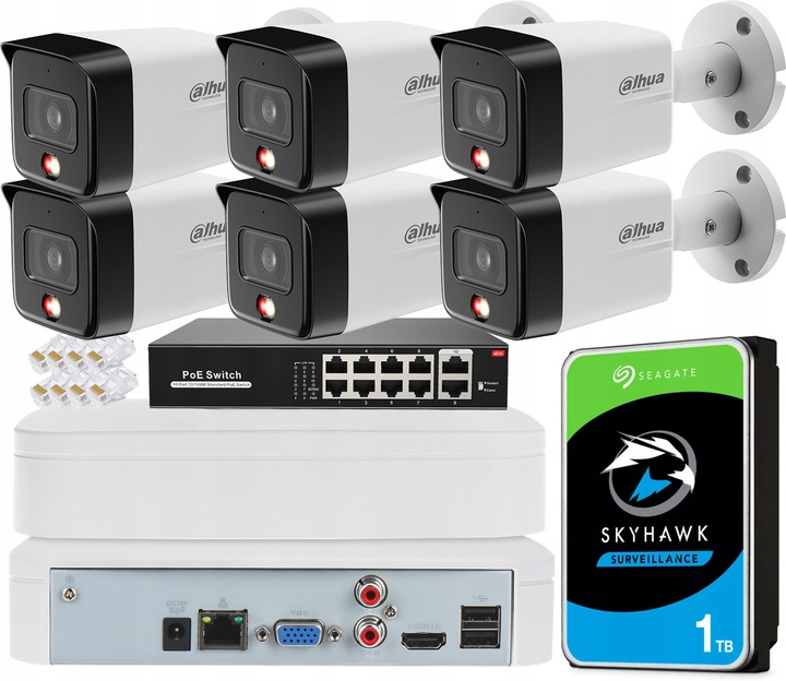 Zestaw Monitoringu IP Dahua 6Mpx 6x IPC-HFW1639TC-A-IL PoE Dual Light SMD