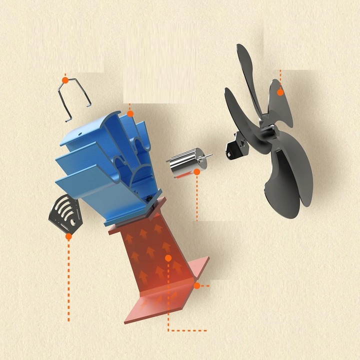 WENTYLATOR KOMINKOWY DO PIECA 5 ŁOPATEK CICHY WIATRAK 40DB ZASILANY
