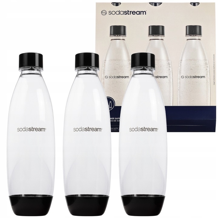 3X BUTELKI SODASTREAM CZARNE 1L FUSE DO SATURATORA DO ZMYWARKI DO WODY