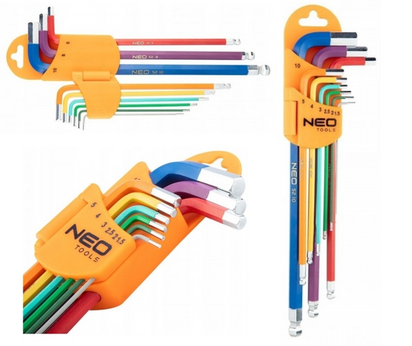 KLUCZE IMBUSOWE HEX DŁUGIE IMBUS 1,5-10 ZESTAW NEO