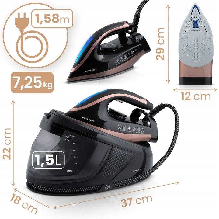 STACJA PAROWA GENERATOR PARY ŻELAZKO 3000W MOCNA CERAMICZNA POWŁOKA