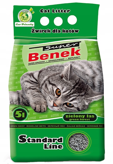 SUPER BENEK STANDARD LINE BENTONITOWY ŻWIREK DLA KOTA ZIELONY LAS 25L Litr