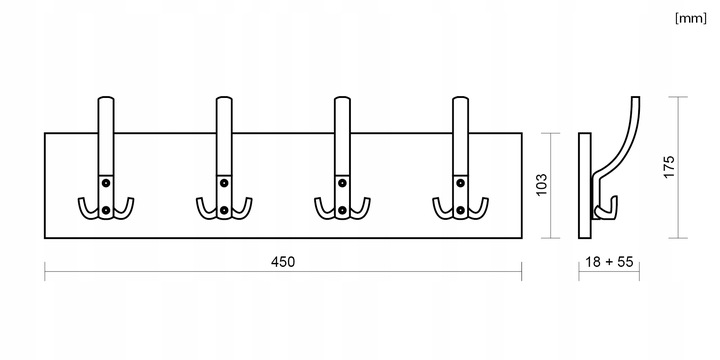 KLASYCZNY ŚCIENNY WIESZAK NA UBRANIA WIESZAK DO PRZEDPOKOJU Z 4