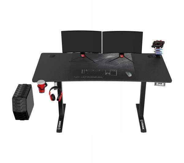 Biurko REGULOWANE (72 - 117) ELEKTRYCZNE gamingowe 140 cm + podkładka