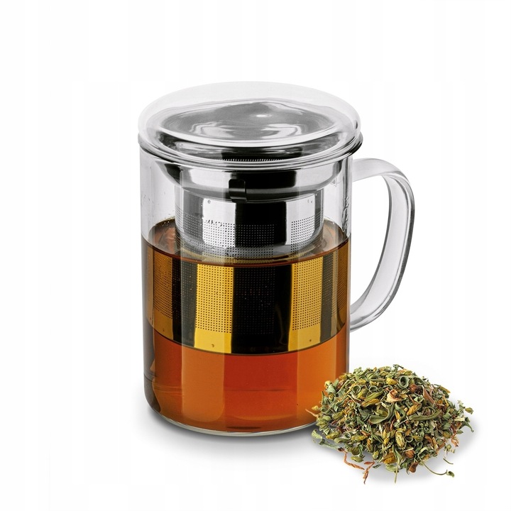 KUBEK z ZAPARZACZEM Nierdzewny z Uchem SZKLANY Konighoffer Cortese 350 ml