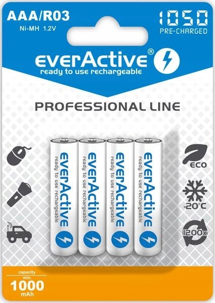 4xAKUMULATORKI everActive BATERIE R03/AAA 1050 mAh