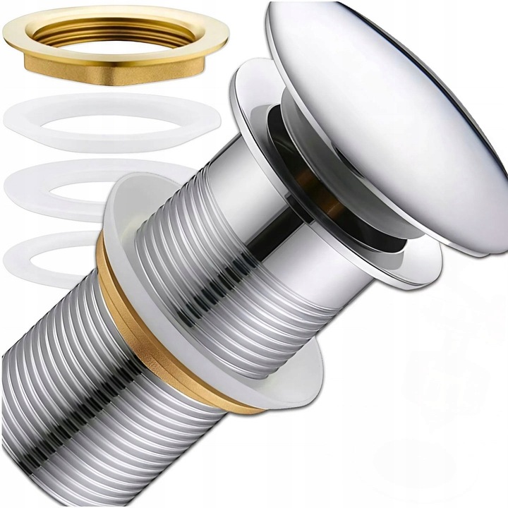 KOREK UMYWALKOWY AUTOMATYCZNY KLIK KLAK AUTO BEZ PRZELEWU SREBRNY