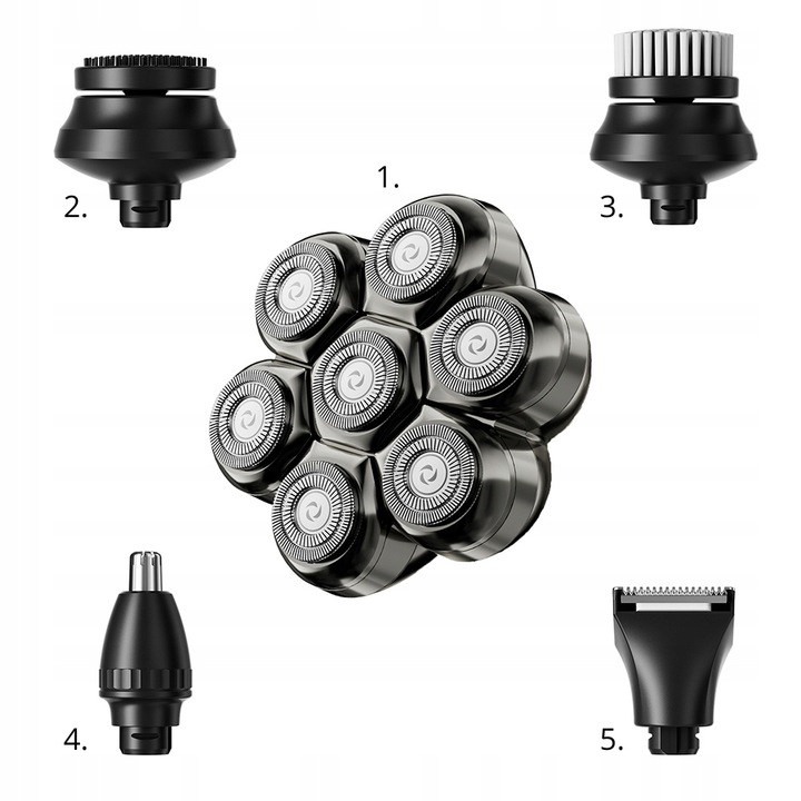 GOLARKA MĘSKA 7 Głowic TRYMER 7D DO GŁOWY BRODY NOSA Tytanowe Ostrza