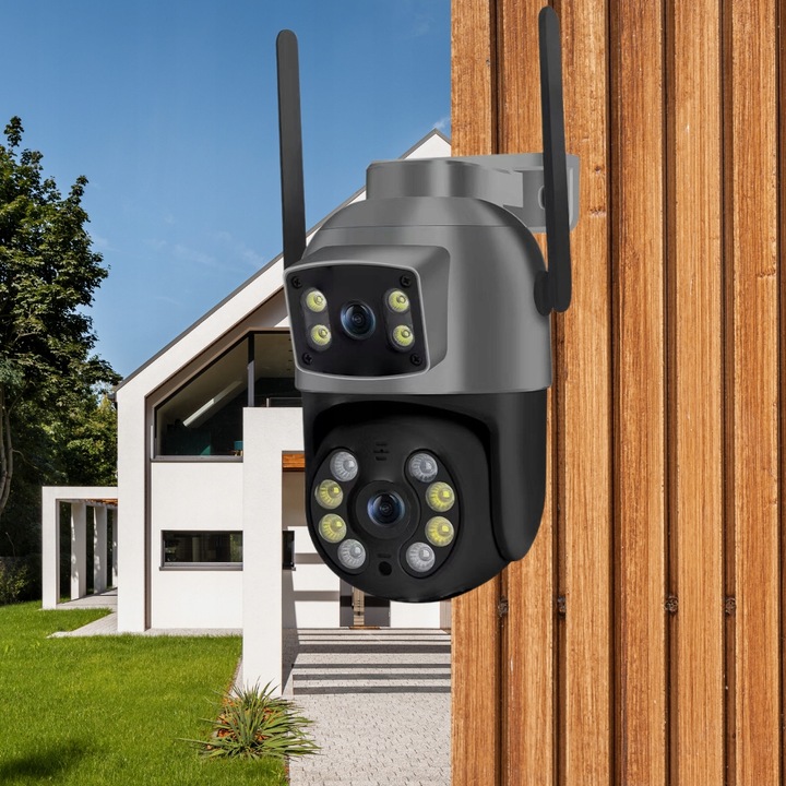PODWÓJNA OBROTOWA KAMERA WIFI SMART ZEWNĘTRZNA 8MPX UHD DETEKCJA ALARM PUSH