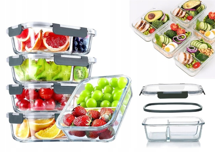 LUNCHBOX POJEMNIK SZKLANY NA ŻYWNOŚĆ ZESTAW 4SZT DWUKOMOROWE HERMETYCZNE