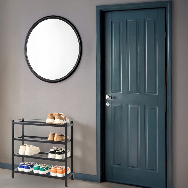 SZAFKA NA BUTY STOJAK METALOWY CZARNY 4 PÓŁKI ORGANIZER REGAŁ LOFTOWY