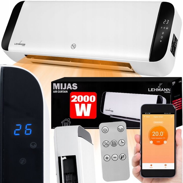 KURTYNA POWIETRZNA TERMOWENTYLATOR GRZEJNIK ELEKTRYCZNY 2000W PILOT + Wi-Fi