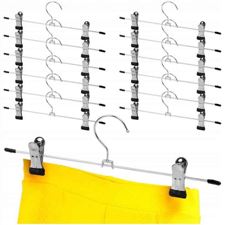 12x Wieszaki METALOWE wiszące z klipsami odzieżowe szafy spodnie