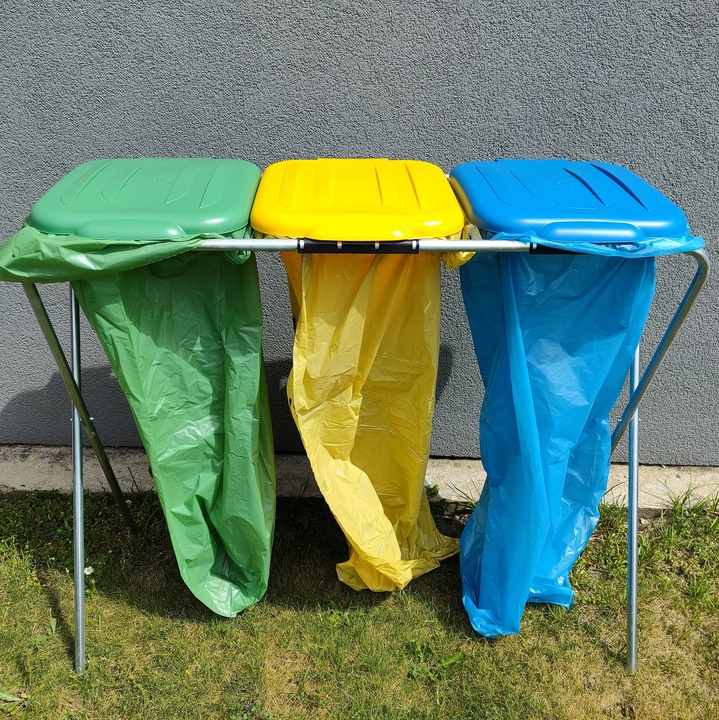 STOJAK METALOWY do Segregacji Śmieci Pojemnik KOSZ NA ODPADY na 3 WORKI