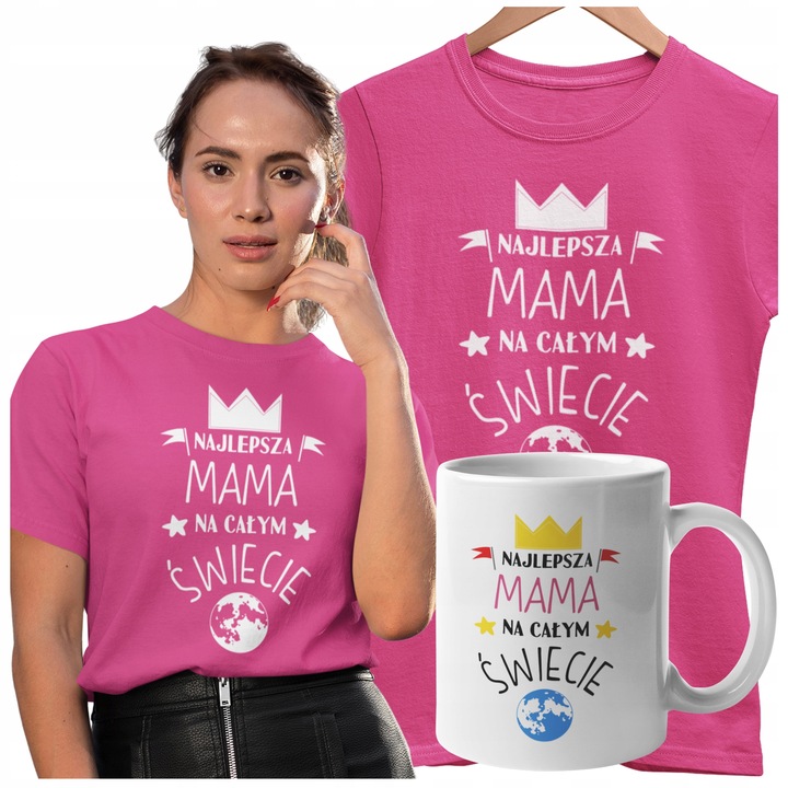 KOSZULKA DLA MAMY Z KUBKIEM NAJLEPSZA MAMA NA ŚWIECIE ZESTAW UPOMINKOWY 1+1
