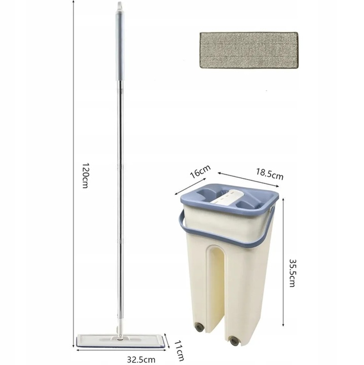 MOP PŁASKI Z WYCISKACZEM WIADREM DWUKOMOROWYM + WKŁADY MIKROFIBRA