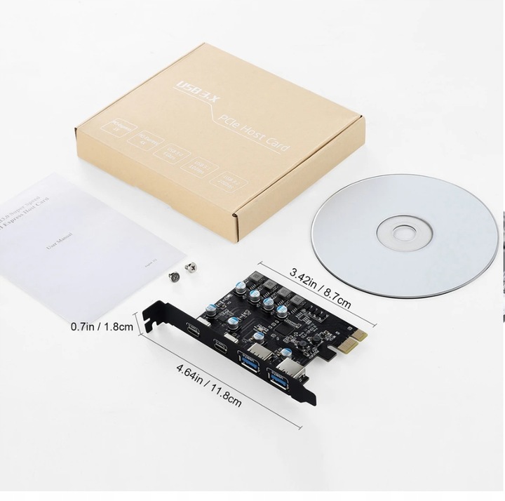 KARTA ROZSZEŻEŃ ADAPTER PCI PCIe 4 porty USB 3.0 2xUSB C 2xUSB A