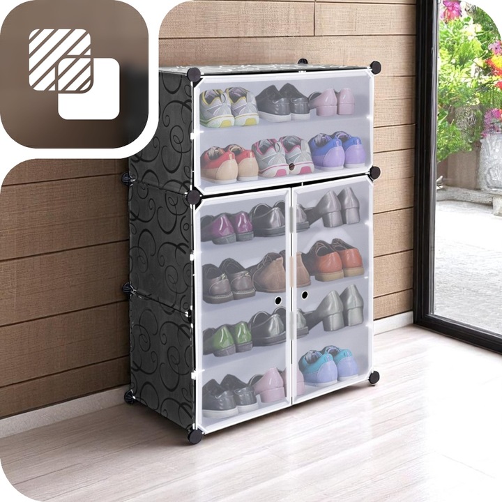 SZAFKA NA BUTY MODUŁOWA REGAŁ ORGANIZER CZARNY 18 PAR PLASTIKOWA 6