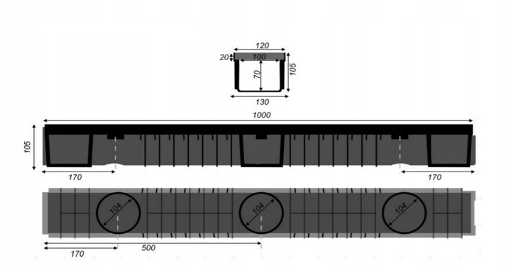 ODWODNIENIE LINIOWE GARAŻU B125 12,5 tony KORYTKO GRUBY RUSZT H105