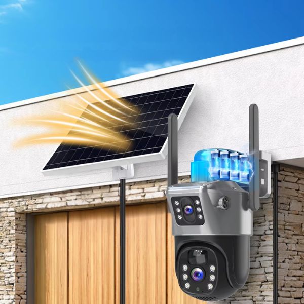 Solarna Zewnętrzna kamera dwa obiektywy 4K HD 8MP Karta SIM 4G LTE