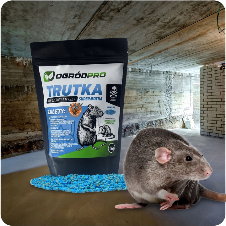 TRUTKA NA SZCZURY I MYSZY GRYZONIE GRANULAT BRODIFAKUM 1KG BARDZO