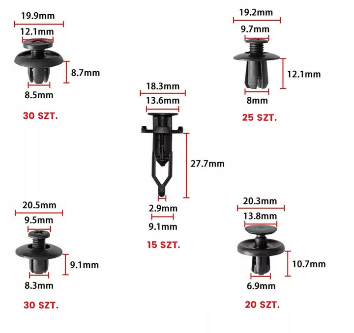 SPINKI SAMOCHODOWE ZESTAW SPINEK SAMOCHODOWYCH DO TAPICERKI 635 + ŚCIĄGACZE