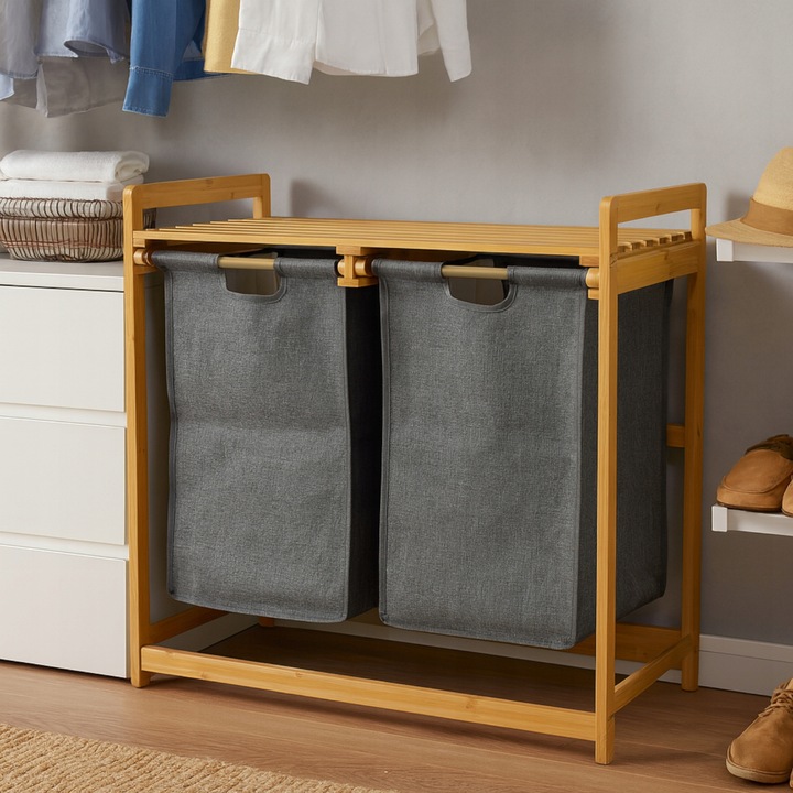 KOSZ na pranie BAMBUSOWY 2-komorowy EKO bielizna ŁAZIENKA worki