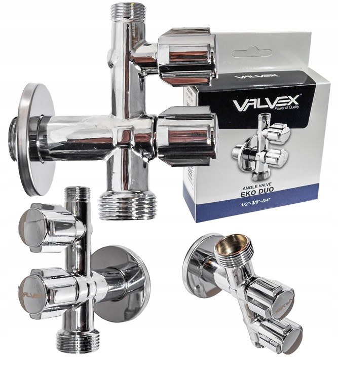 ZAWÓR KUREK KOMBI KOMBINOWANY KĄTOWY 1/2x3/8x3/4 DO BATERII PRALKI ZMYWARKI