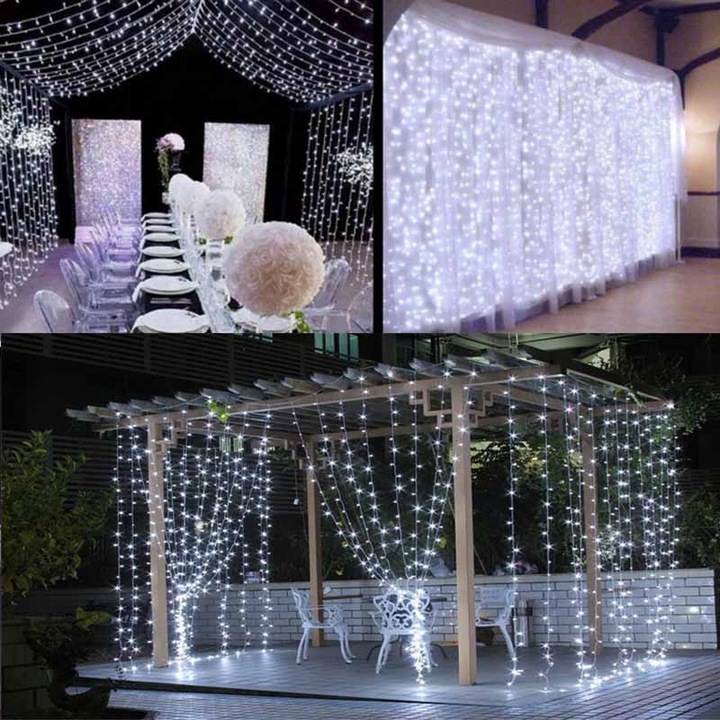DŁUGIE SOPLE ZEWNĘTRZNE 300LED KURTYNA LAMPKI CHOINKOWE LED BIAŁY ZIMNY 12M