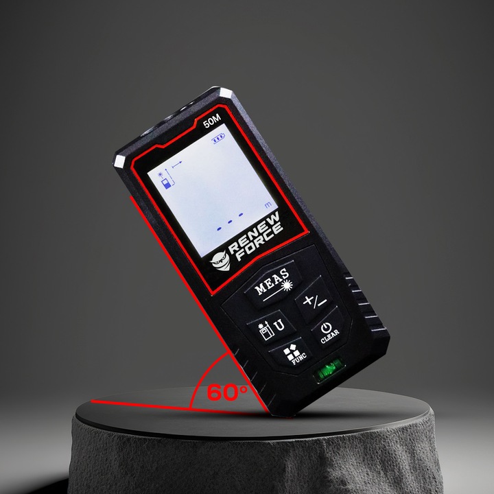 Dalmierz Laserowy MIERNIK ODLEGŁOŚCI Cyfrowy 50M Poziomica ORYGINALNY