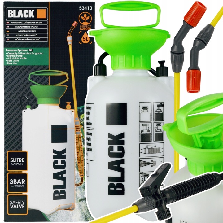 OPRYSKIWACZ CIŚNIENIOWY RĘCZNY DO ROŚLIN 5L Z REGULOWANĄ LANCĄ BLACK