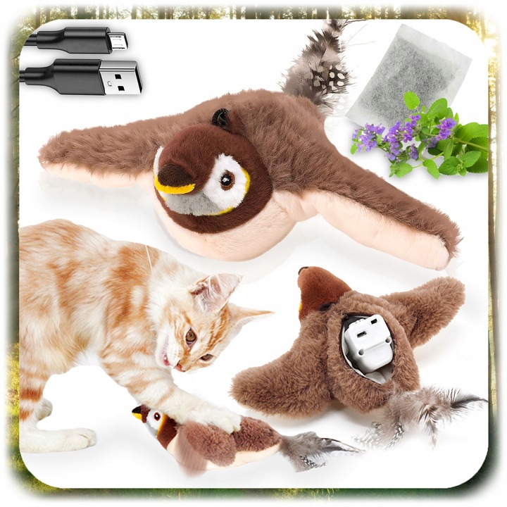 INTERAKTYWNA ZABAWKA DLA KOTA PLUSZOWY PTAK RUCHOMY PTASZEK +