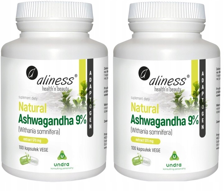 Aliness Ashwaganda 580 mg 9% 2x100kaps. Spokój Sen Wytrzymałość Niepokój