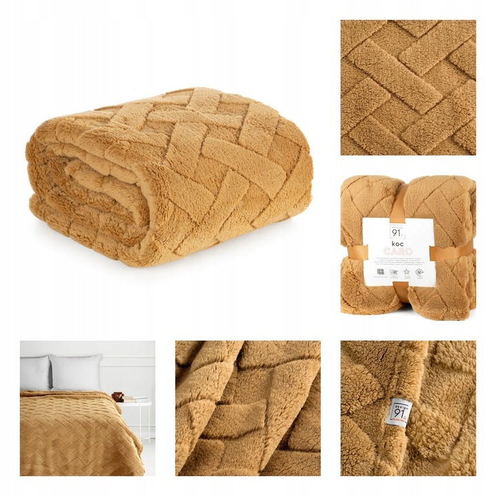 MIĘKKI KOC PLED GRUBY PUSZYSTY TŁOCZONY 200x220 NARZUTA NA ŁÓŻKO KANAPĘ