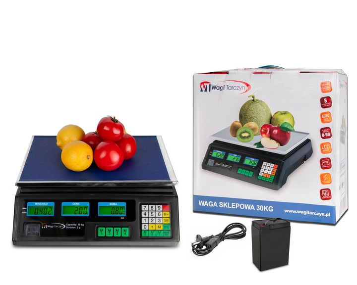 ELEKTRONICZNA WAGA 30KG 2g SKLEPOWA MAGAZYNOWA GASTRONOMICZNA KALKULACYJNA