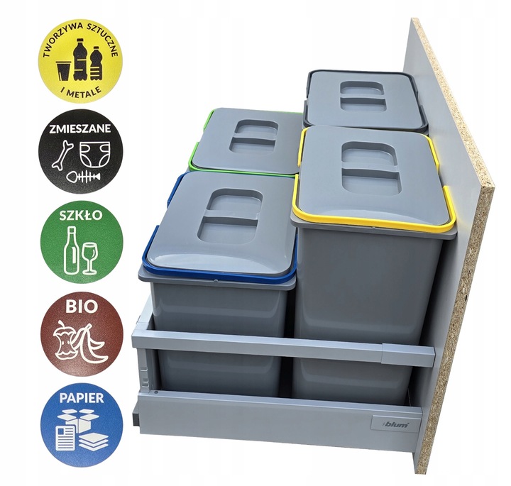 Zestaw koszy na śmieci 70L do szuflady szafki 70 Blum 4 poj. na odpady