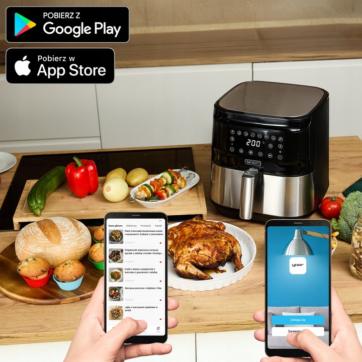 4w1 Frytkownica beztłuszczowa Air Fryer Yoer +WiFi 6L 1700W +Programator