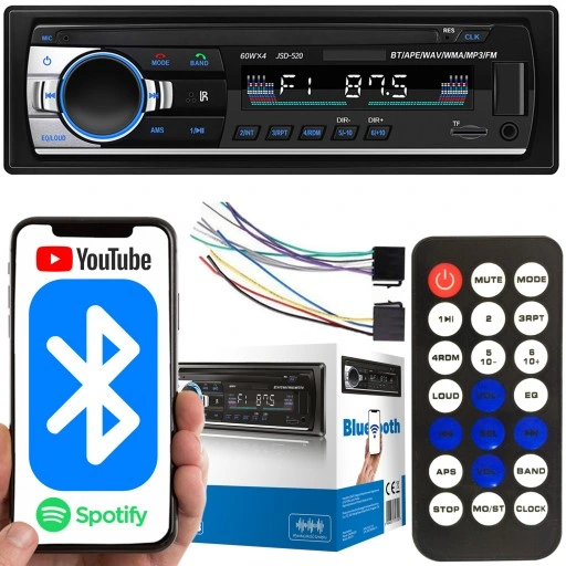 Radio Samochodowe Bluetooth 1Din USB AUX TF Pilot