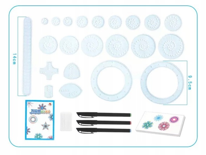 SPIROGRAF KREATYWNY ZESTAW DO RYSOWANIA WZORÓW XXL SZABLONY PISAKI KARTKI