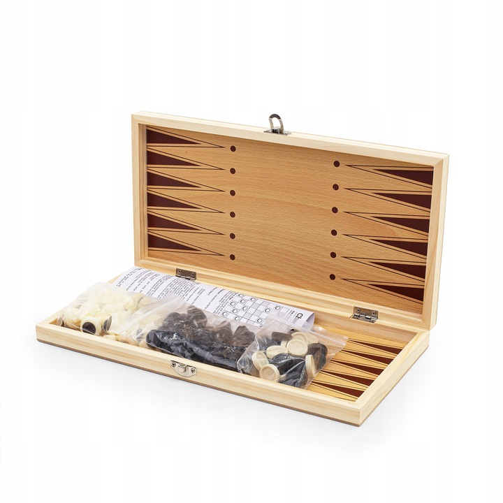 SZACHY DREWNIANE MAGNETYCZNE KLASYCZNE DUŻE WARCABY BACKGAMON GRA 3W1 34X34