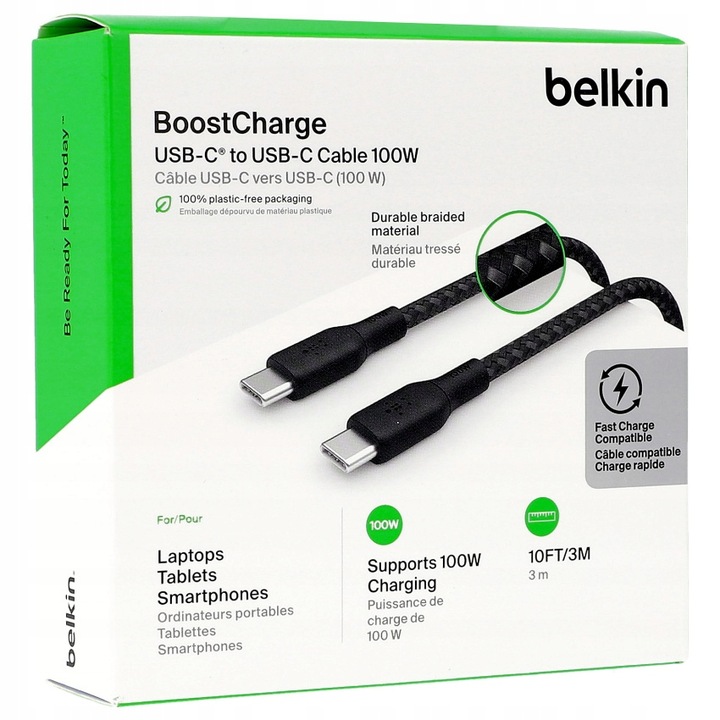 Belkin - Kabel Boost - USB-C do USB-C PD, 5A 100W, z oplotem nylonowym, 3 m