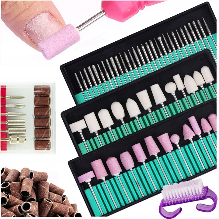Frezy do Skórek Paznokci Zestaw Manicure Diamentowe Kamienne Filcowe 117szt