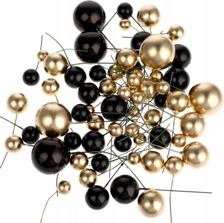 DEKORACJA TOPER TOPPER NA TORT ZŁOTE CZARNE KULE MIX NA PIKU ZESTAW 50 szt